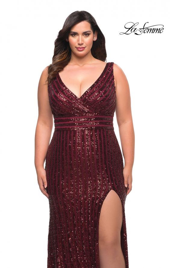 Picture of: Long Sequin Plus Size Dress with Banded Waist in Wine, Style: 30182, Detail Picture 1