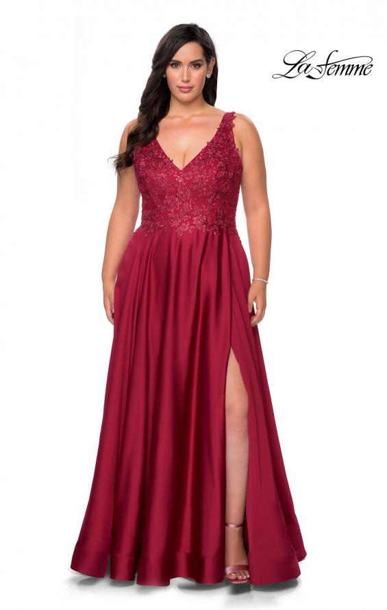 Picture of: A-line Plus Size Dress with Rhinestone Lace Bodice in Wine, Style: 29039, Detail Picture 2