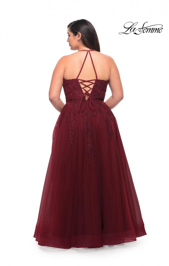 Picture of: Tulle Gown with Lace Bodice and High Neckline in Wine, Style: 29071, Detail Picture 2