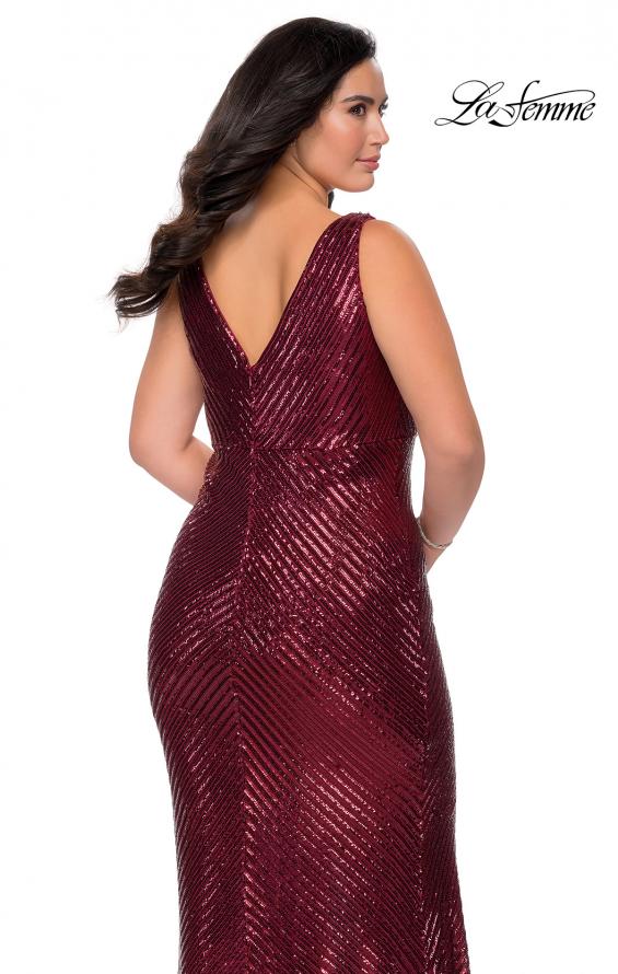 Picture of: Sequin Striped Plus Size Prom Dress with Center Slit in Wine, Style: 28796, Detail Picture 3