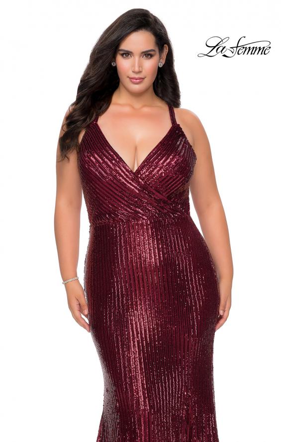 Picture of: Sequin Plus Size Prom Dress with Criss Cross Back in Wine, Style: 29051, Detail Picture 3