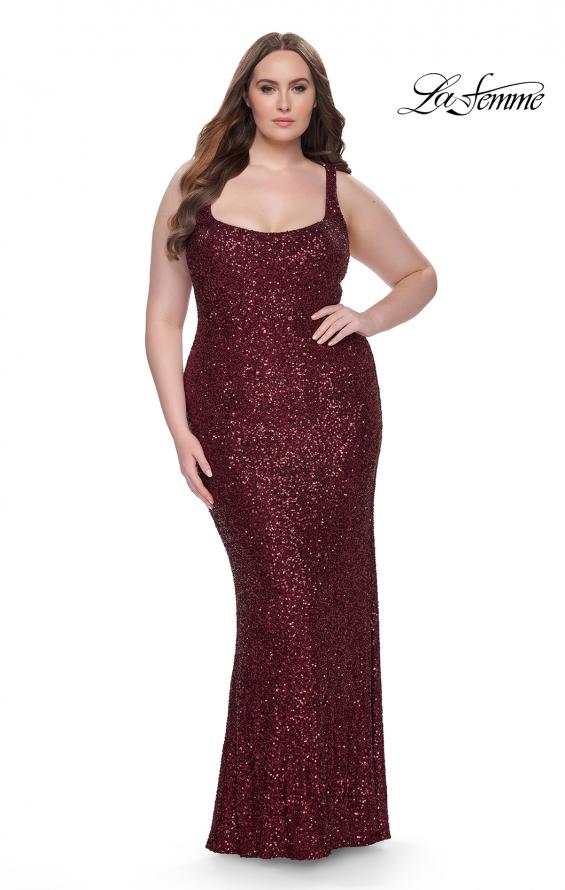 Picture of: Plus Size Prom Dress in Stretch Sequin and Square Neckline in Wine, Style: 31630, Detail Picture 3
