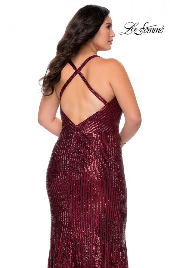 Picture of: Sequin Plus Size Prom Dress with Criss Cross Back in Wine, Style: 29051, Detail Picture 4