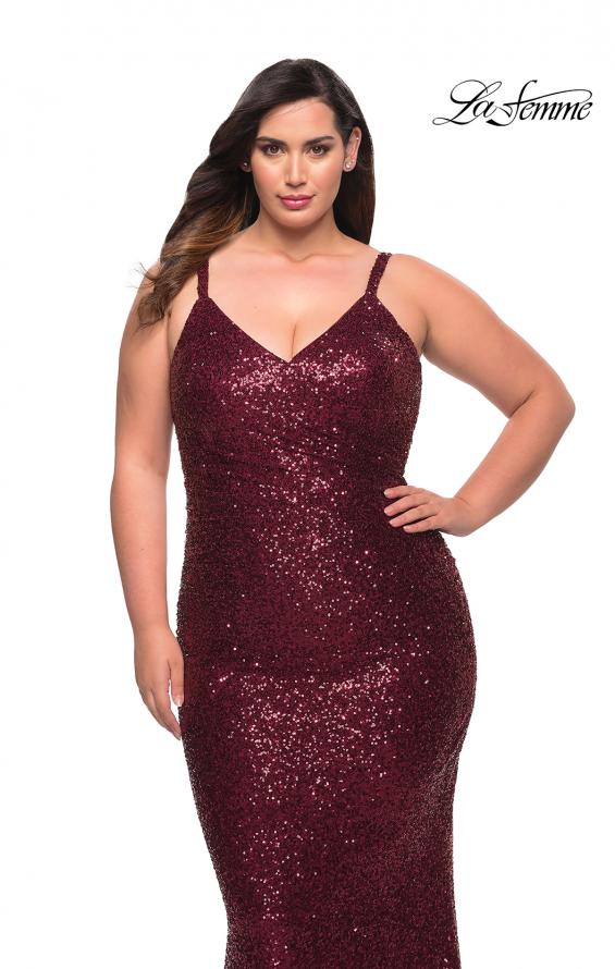 Picture of: V Neck Sequin Plus Size Long Gown in Wine, Style: 29546, Detail Picture 4