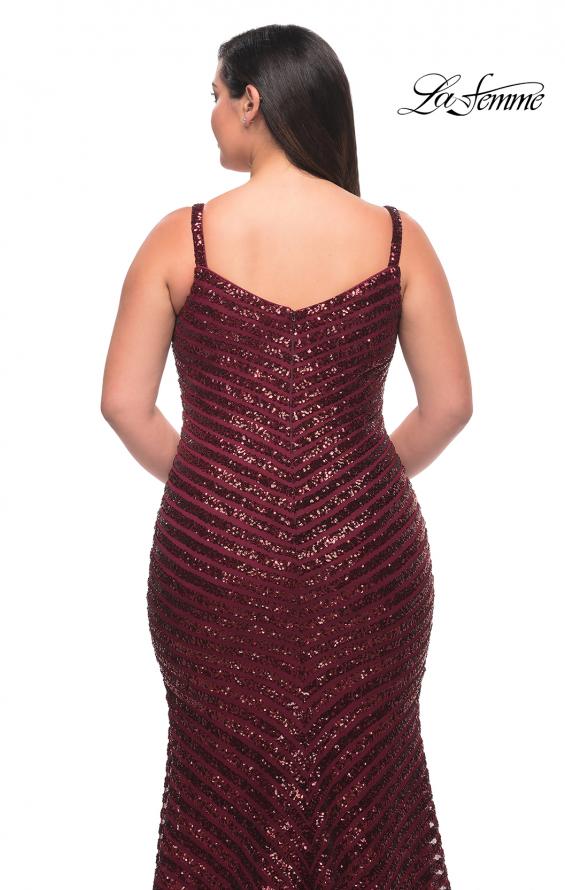 Picture of: Thick Line Sequin Print Plus Size Gown with V Neck in Wine, Style: 29622, Detail Picture 4