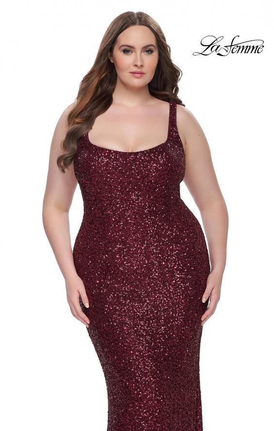 Picture of: Plus Size Prom Dress in Stretch Sequin and Square Neckline in Wine, Style: 31630, Detail Picture 4