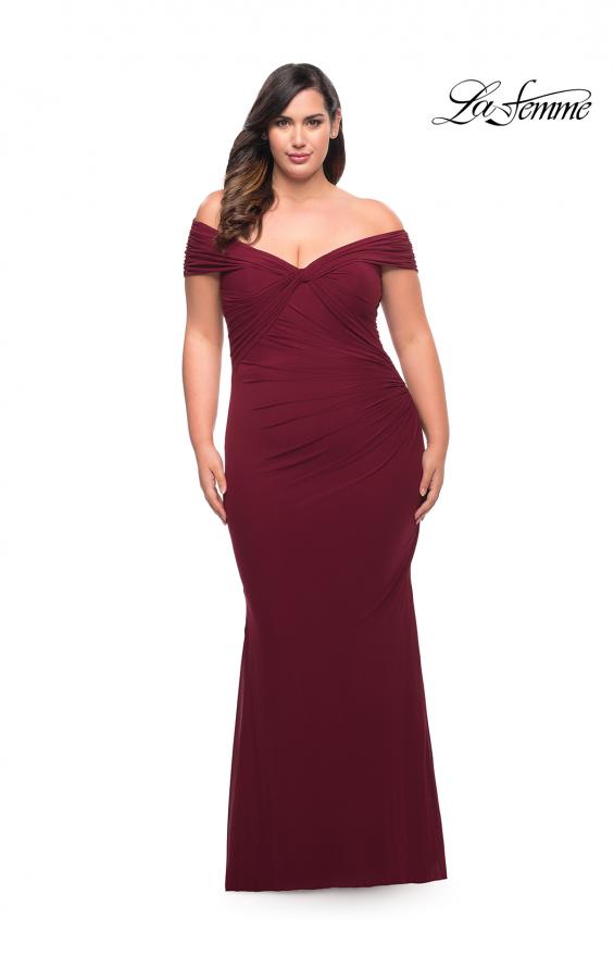 Picture of: Long Net Jersey Plus Dress with Bodice Design in Wine, Style: 29635, Detail Picture 6