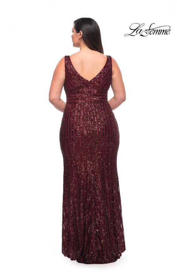 Picture of: Long Sequin Plus Size Dress with Banded Waist in Wine, Style: 30182, Detail Picture 6
