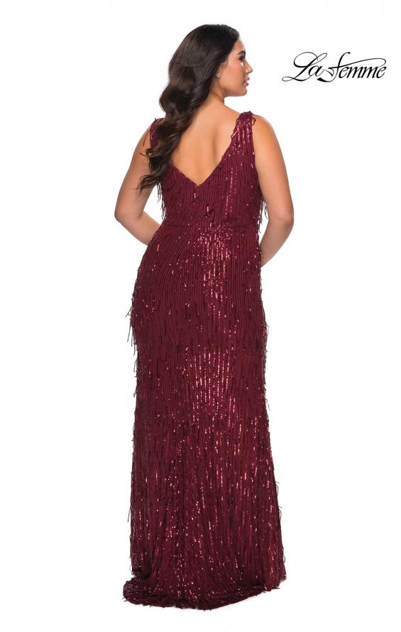 Picture of: Sequin Fringe Plus Size Prom Gown with V-Neck in Wine, Style: 28946, Detail Picture 7