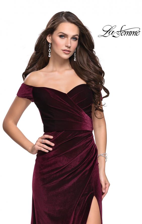 Picture of: Off the Shoulder Mermaid Gown with Strappy Back and Train in Wine, Style: 25213, Main Picture