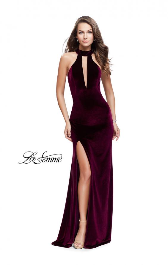Picture of: Velvet Prom Dress with Open Back and Deep V Cut Out in Wine, Style: 25292, Main Picture