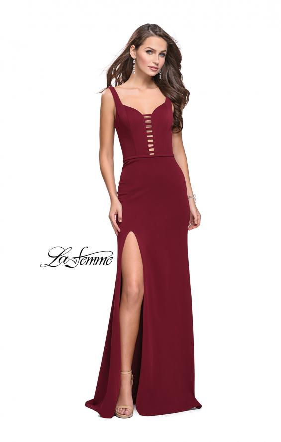 Picture of: Form Fitting Prom Dress with Detailed Front Cut Out in Wine, Style: 25509, Main Picture