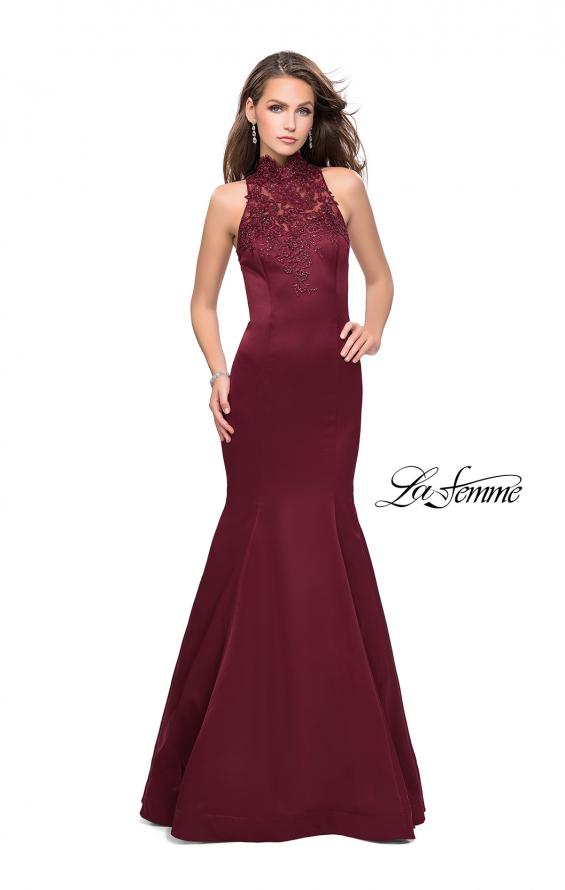 Picture of: Form Fitting Prom Dress with Denim Mermaid Skirt in Wine, Style: 25792, Main Picture