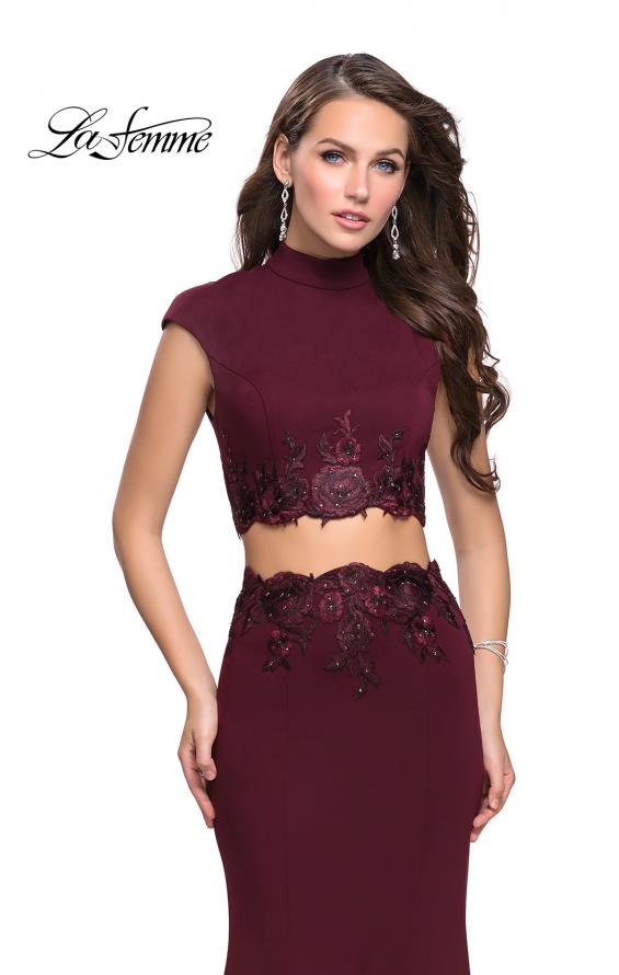 Picture of: Two Piece Jersey Applique Gown with Short Sleeves in Wine, Style: 26196, Main Picture