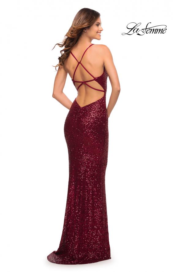 Picture of: Soft Sequin Long Gown with Lace Up Back in Wine, Style: 29949, Detail Picture 9