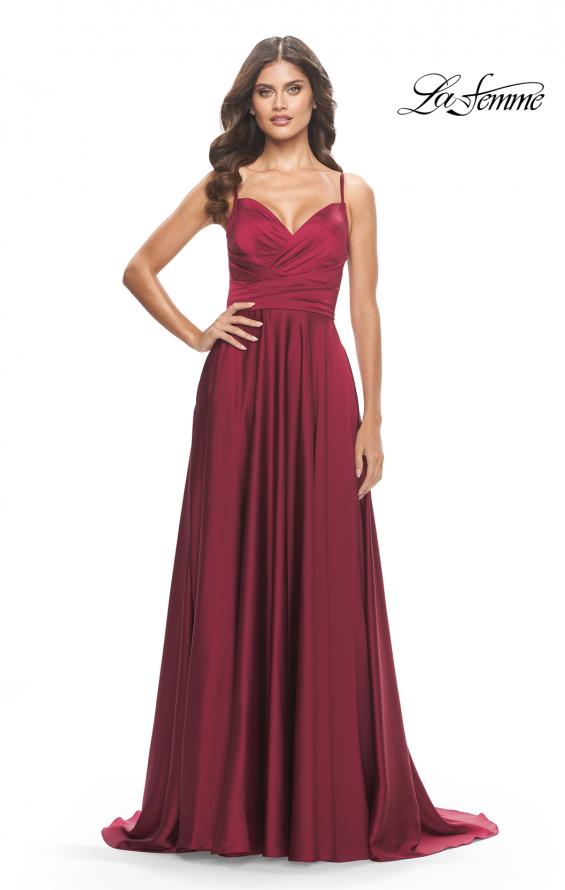 Picture of: Luxury Satin Gown with Criss Cross Bodice in Wine, Style: 31233, Detail Picture 9
