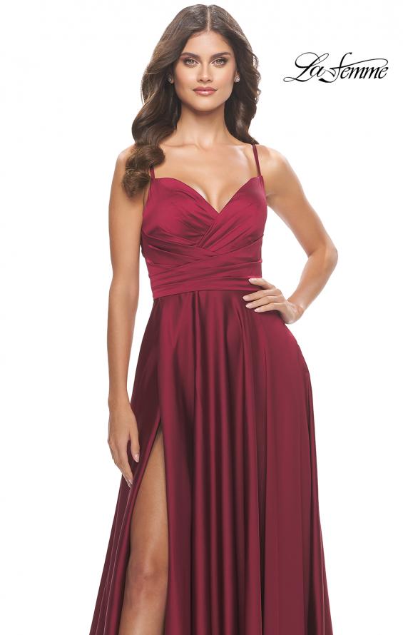 Picture of: Luxury Satin Gown with Criss Cross Bodice in Wine, Style: 31233, Detail Picture 10