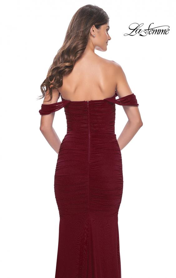 Picture of: Off the Shoulder Net Jersey Dress with Ruching in Wine, Style: 31914, Detail Picture 13