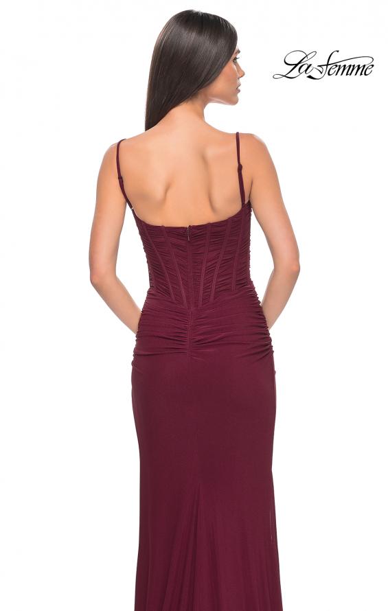 Picture of: Bustier Net Jersey Prom Dress with Ruching and High Slit in Wine, Style: 32161, Detail Picture 16