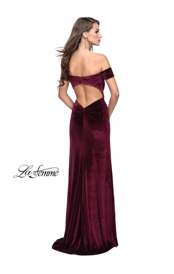 Picture of: Off the Shoulder Mermaid Gown with Strappy Back and Train in Wine, Style: 25213, Back Picture