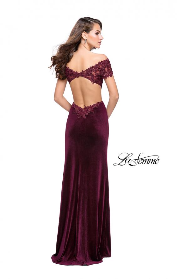 Picture of: Long Off the Shoulder Prom Dress with Beads and Lace in Wine, Style: 25823, Back Picture