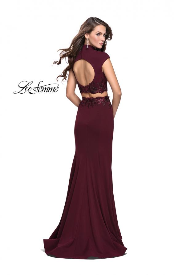 Picture of: Two Piece Jersey Applique Gown with Short Sleeves in Wine, Style: 26196, Back Picture