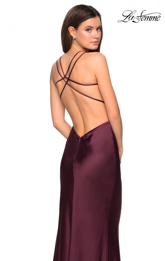 Picture of: Satin Prom Gown with Scoop Neck and Side Slit in Wine, Style: 27010, Back Picture