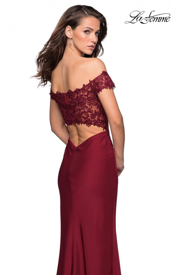 Picture of: Off The Shoulder Gown with Lace Bust and Slit in Wine, Style: 27097, Back Picture