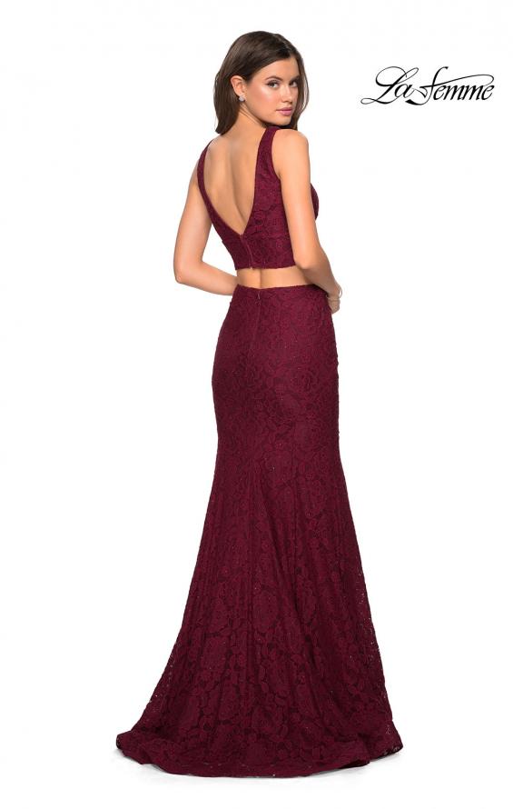Picture of: Sweetheart Neckline Two Piece Long Lace Prom Dress in Wine, Style: 27262, Back Picture