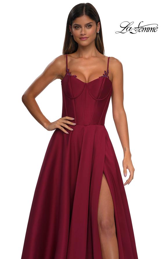 Picture of: Mikado A-line Gown with Lace Detail Neckline in Wine, Style: 32878, Detail Picture 23