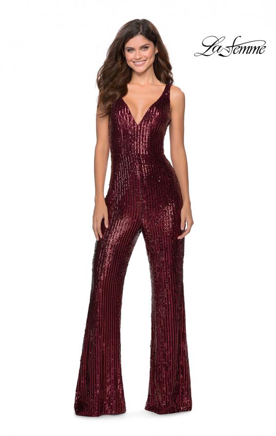 Picture of: Chic Sequin Jumpsuit with V-Neckline in Wine, Style: 28722, Detail Picture 1