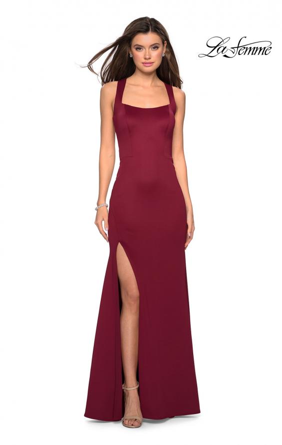 Picture of: Form Fitting Jersey Prom Dress with Side Leg Slit in Wine, Style: 27479, Detail Picture 2
