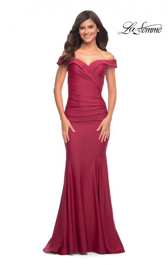 Picture of: Chic Off the Shoulder Evening Dress with Ruching in Red, Style: 30736, Detail Picture 2