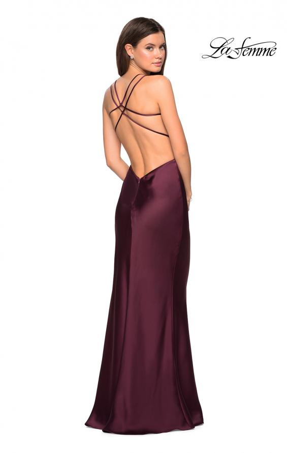 Picture of: Satin Prom Gown with Scoop Neck and Side Slit in Wine, Style: 27010, Detail Picture 3