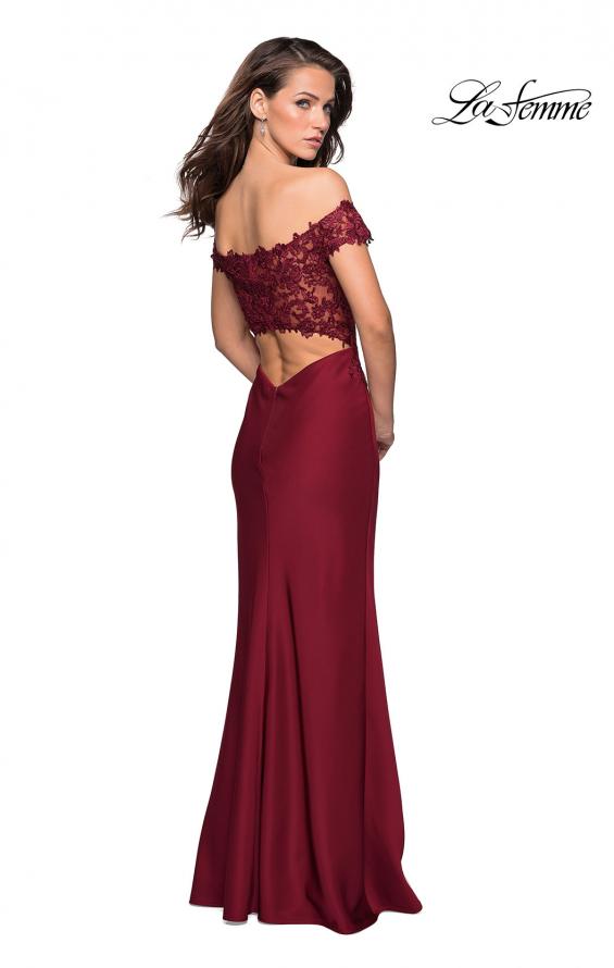 Picture of: Off The Shoulder Gown with Lace Bust and Slit in Wine, Style: 27097, Detail Picture 3