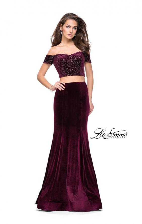 Picture of: Velvet Two Piece Prom Dress with Beading in Wine, Style: 25496, Detail Picture 5