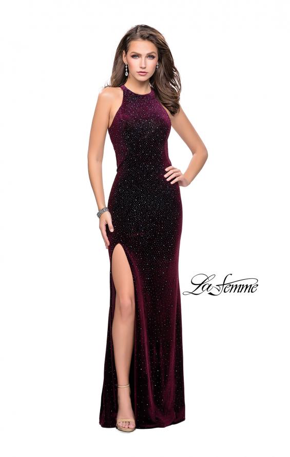 Picture of: Sparkling Velvet Prom Dress with Rhinestone Beading in Wine, Style: 25679, Detail Picture 5