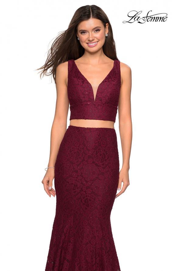 Picture of: Sweetheart Neckline Two Piece Long Lace Prom Dress in Wine, Style: 27262, Detail Picture 5