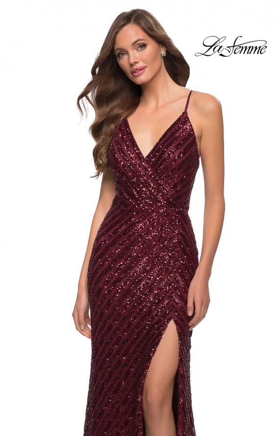 Picture of: Long Sequin Gown with Thick Sequin Print Fabric in Wine, Style 29642, Detail Picture 6