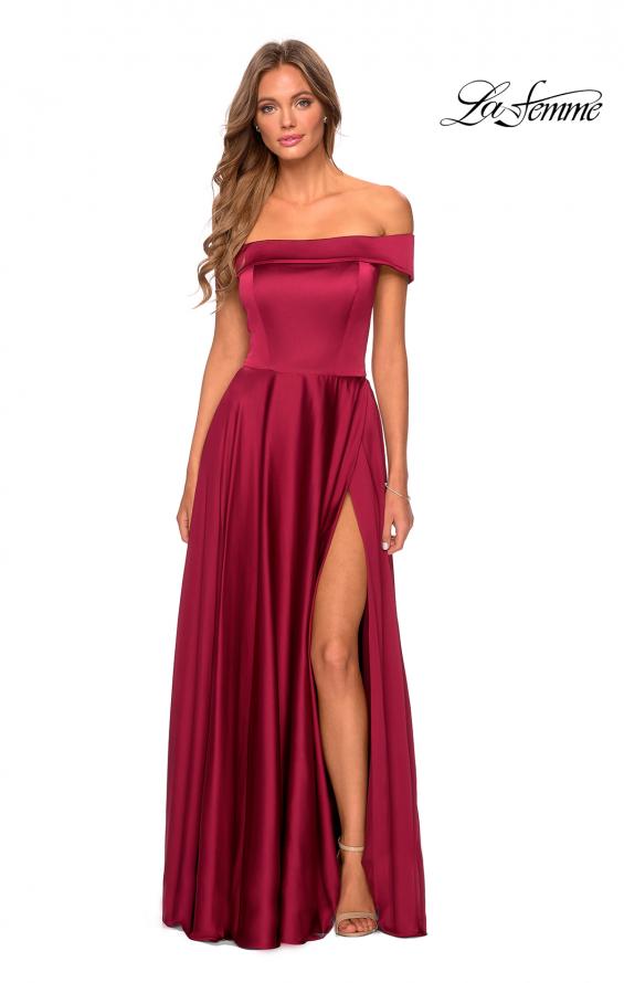Picture of: Satin Off the Shoulder Evening Dress with Pockets in Wine, Style: 28978, Detail Picture 7