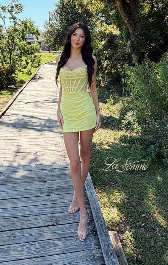 Yellow Picture of: Sheer Sparkle Corset Mini Dress in Yellow, Style: 33234, Detail Picture 3