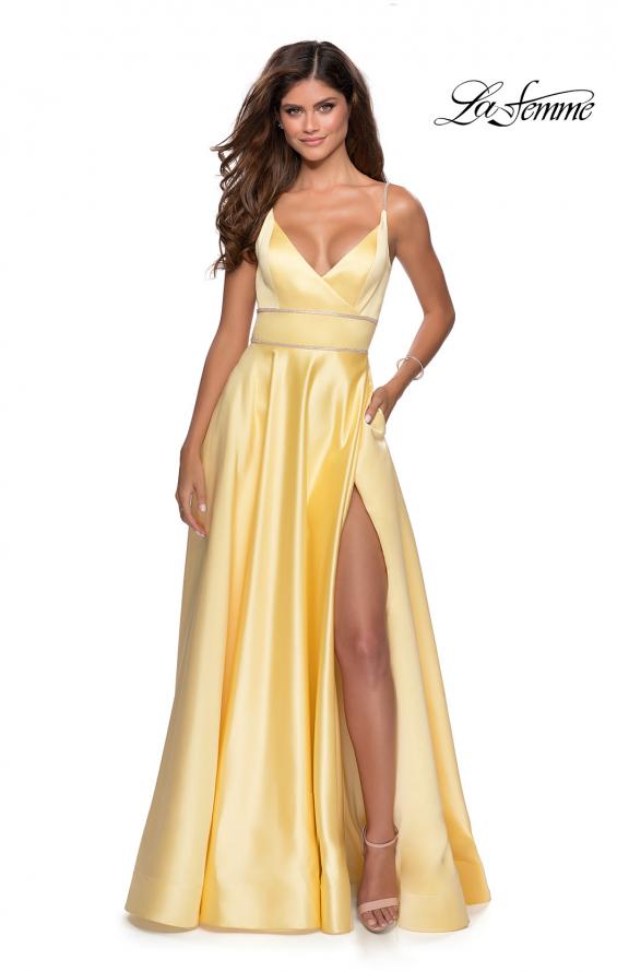 Picture of: A-line Gown with Double Rhinestone Belt Detail in Yellow, Style: 28385, Main Picture