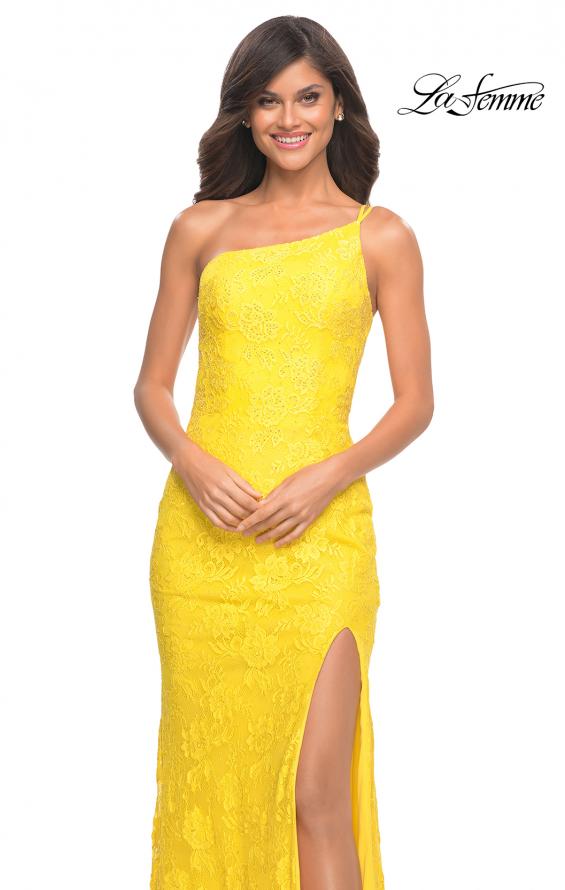 Picture of: One Shoulder Long Lace Prom Dress with Open Back in Yellow, Style: 30441, Detail Picture 8