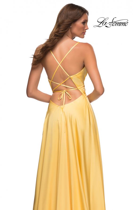 Picture of: Bright Satin Gown with Criss-Cross Ruched Top in Yellow, Style: 30662, Detail Picture 8