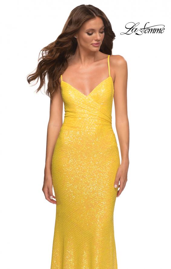 Picture of: Sequin Long Prom Dress in Vibrant Bright Colors in Yellow, Style: 30622, Detail Picture 10