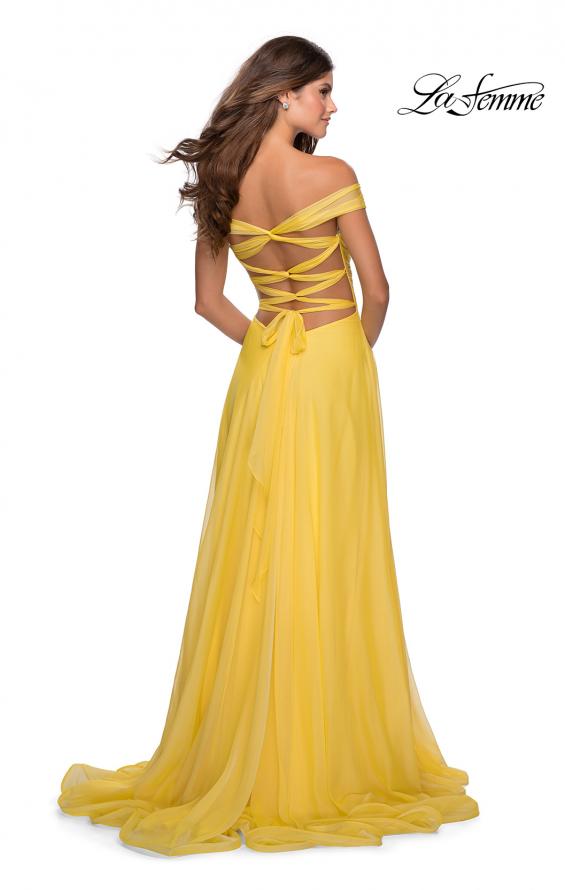Picture of: Off the Shoulder Chiffon Gown with Plunging Neckline in Yellow, Style: 28546, Back Picture