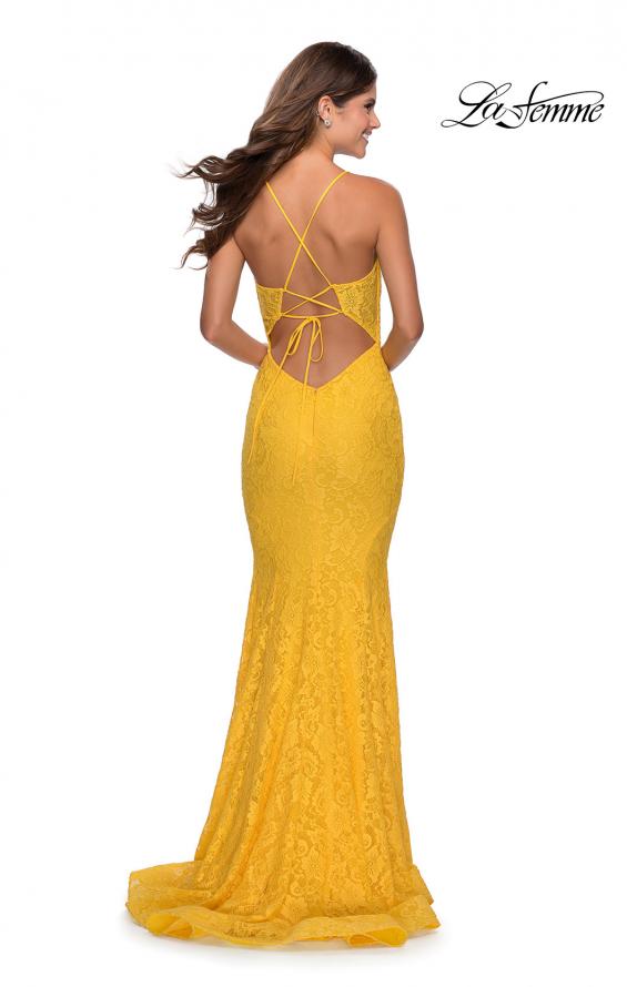 Picture of: Floor Length Lace Prom Dress with Sheer Bodice in Yellow, Style: 28591, Back Picture