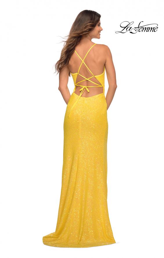 Picture of: Open Back Warp Style Sequin Dress in Bright Colors in Yellow, Back Picture