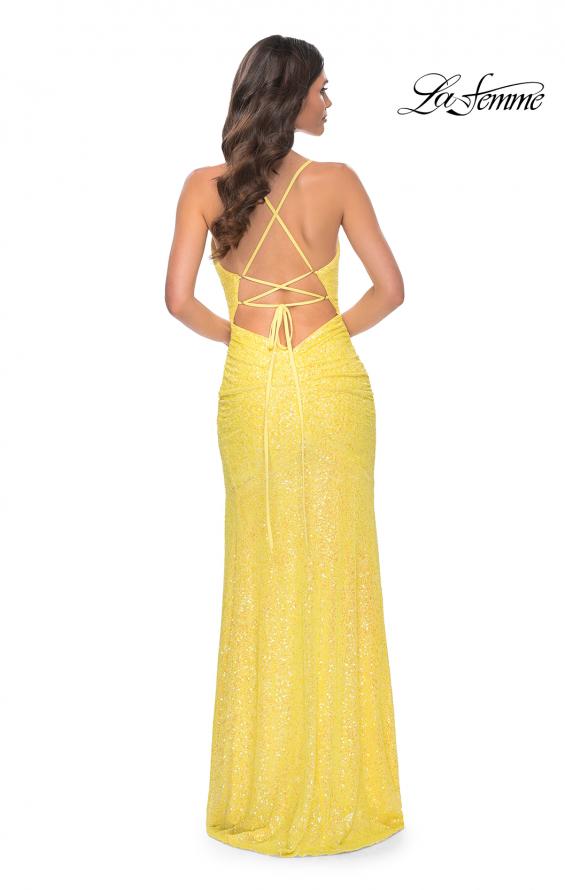 Picture of: Stretch Sequin Fitted Prom Dress with Open Back in Yellow, Style: 32330, Back Picture
