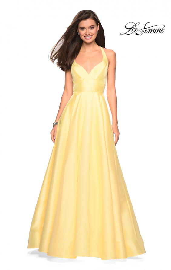 Picture of: Empire Waist Long Dress with Full Skirt and Pockets in Yellow, Style: 27504, Detail Picture 1